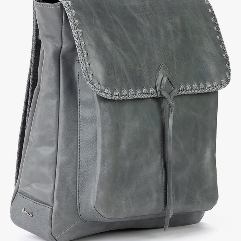 The Sak Ventura Leather Convertible Backpack - Dusty Blue Crochet (Grayish)